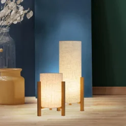 Tafellamp 3193, hout, linnen textiel, hoogte 32cm