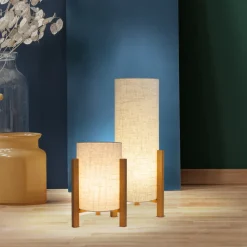 Tafellamp 3193, hout, linnen textiel, hoogte 52cm