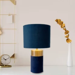 Tafellamp 3189512, kap van textiel, blauw