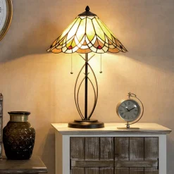 Tafellamp 5186 met amberkleurige glazen kap