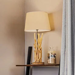 Tafellamp Agar met stoffen kap en houten element