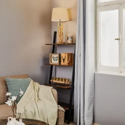 Tafellamp Agar met stoffen kap en houten element