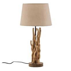 Tafellamp Agar met stoffen kap en houten element