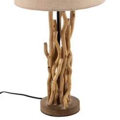 Tafellamp Agar met stoffen kap en houten element