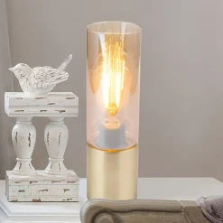 Tafellamp Annika, messing-amber