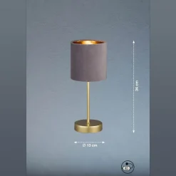 Tafellamp Aura, voet goud, kap grijs/goud