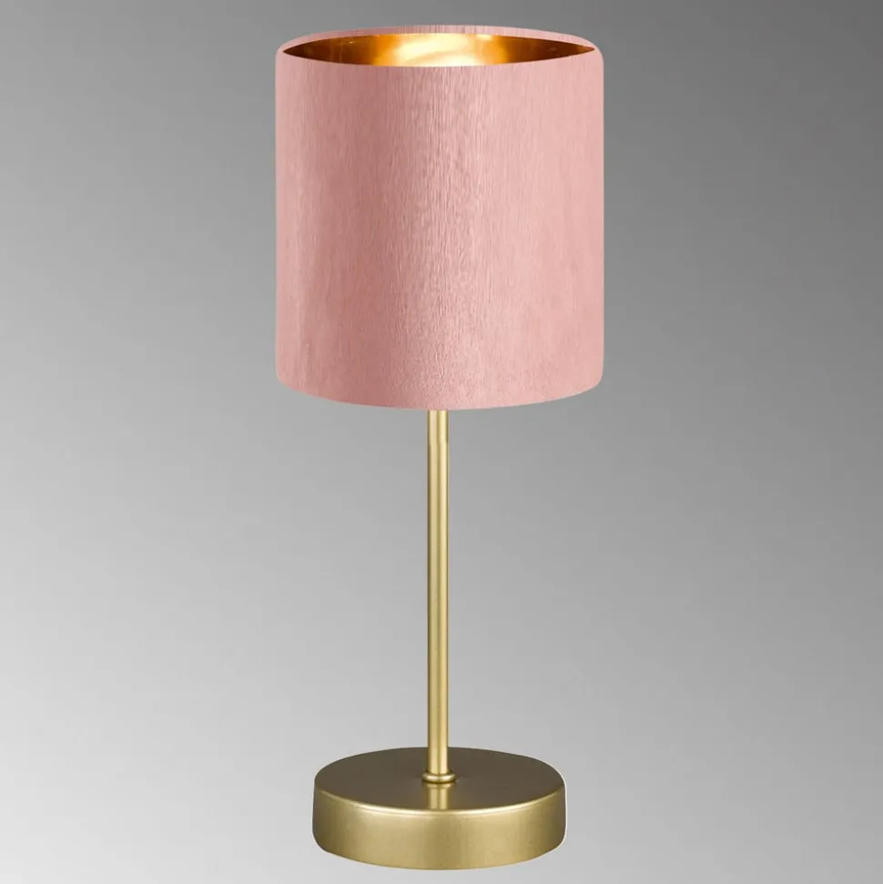 Tafellamp Aura, voet goud, kap rose/goud