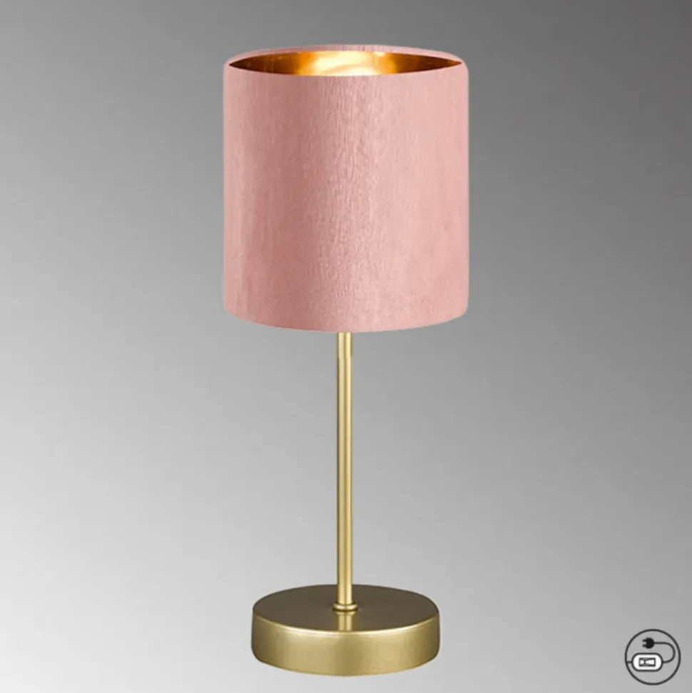 Tafellamp Aura, voet goud, kap rose/goud