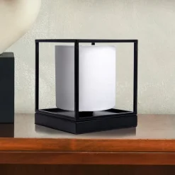 Tafellamp Beta van metaal met stoffen kap wit