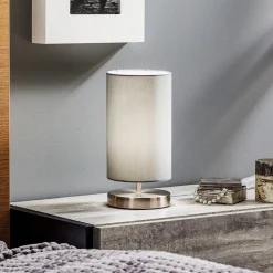 Tafellamp Clarie met grijze stoffen kap