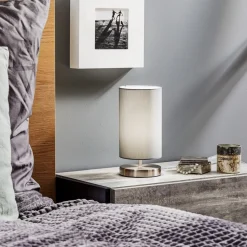 Tafellamp Clarie met grijze stoffen kap