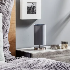 Tafellamp Clarie met grijze stoffen kap