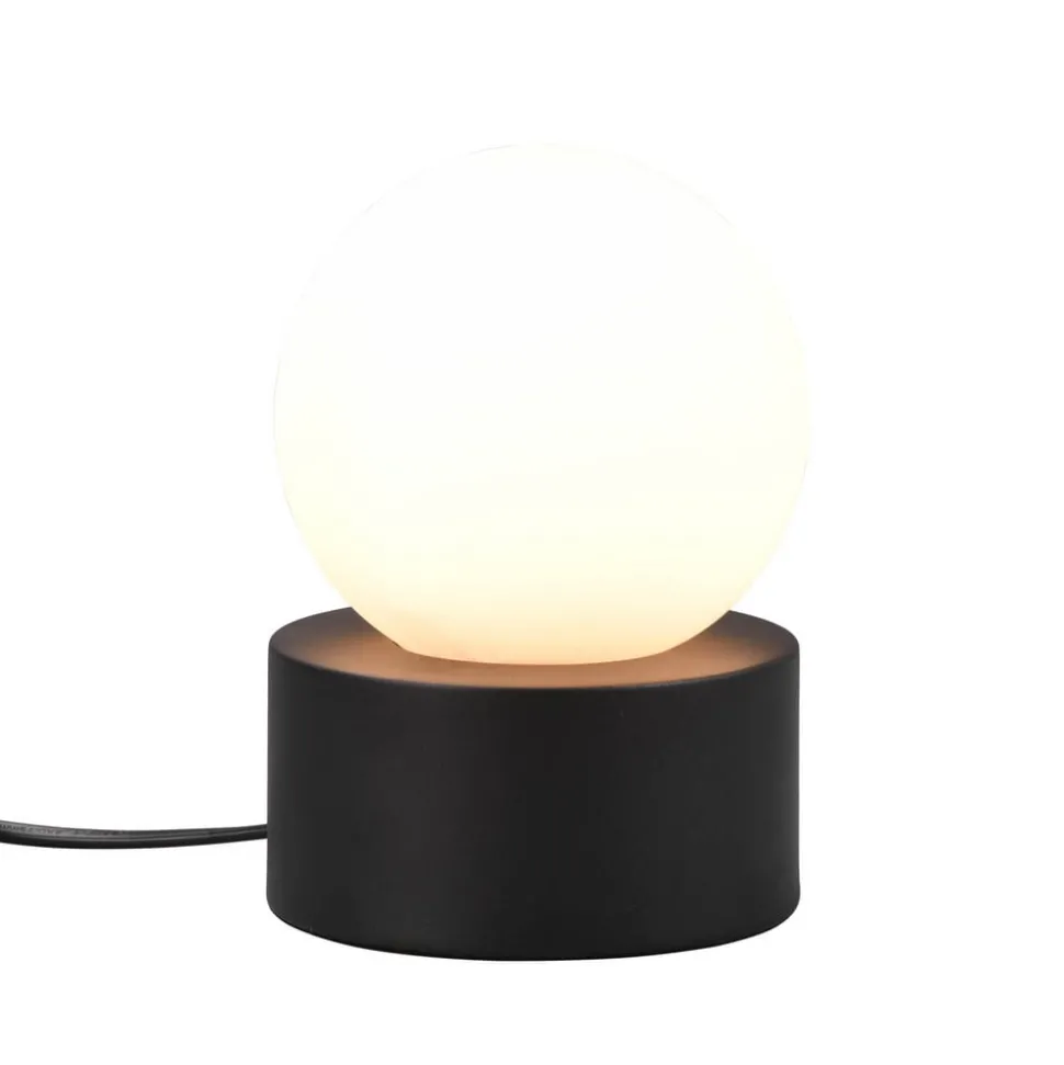 Tafellamp Countess, opaalglas, metalen voet zwart