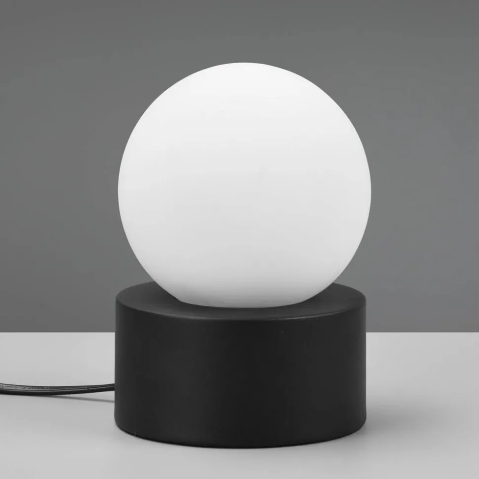 Tafellamp Countess, opaalglas, metalen voet zwart