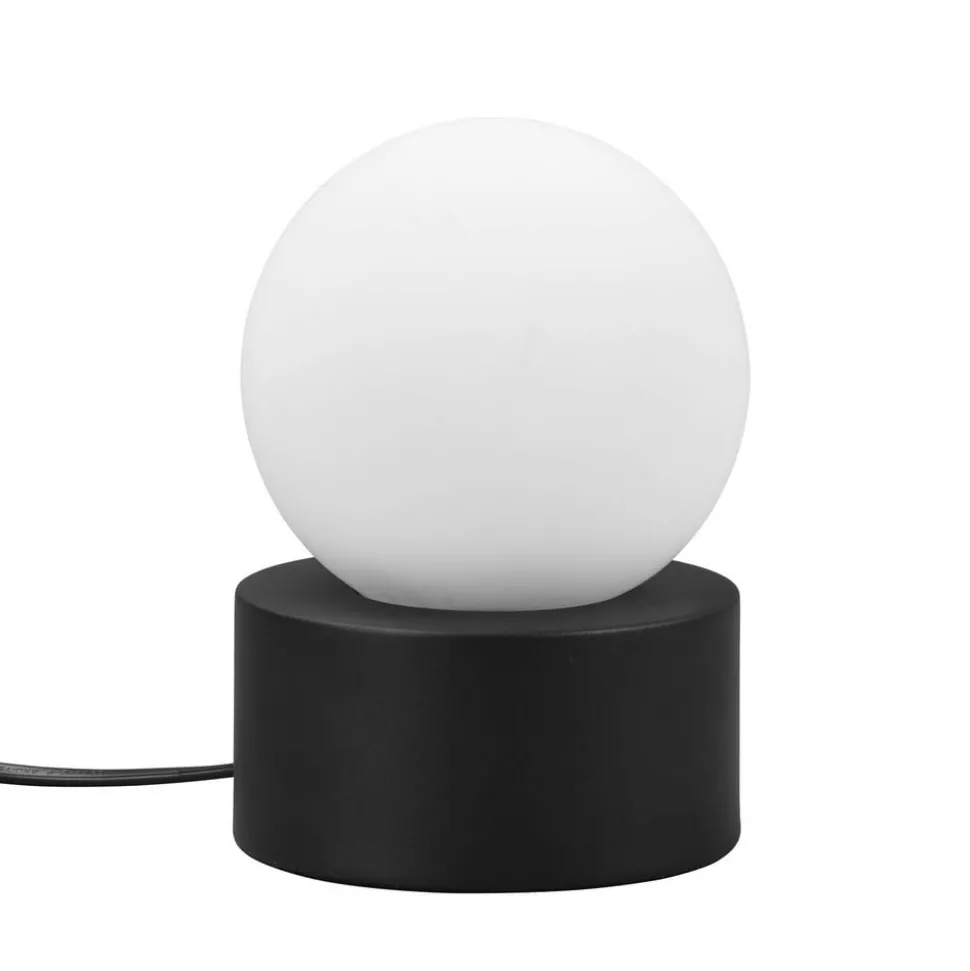 Tafellamp Countess, opaalglas, metalen voet zwart