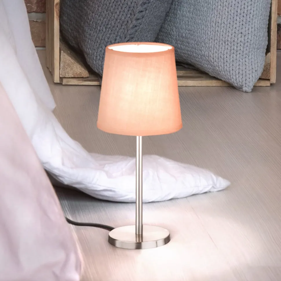 Tafellamp Eve linnen kap nikkel/roze