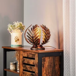 Tafellamp Felce als varen in brons, hoogte 24 cm