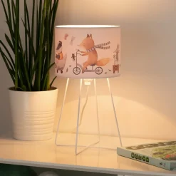 Tafellamp Ferdi Kids, textiel, metaal, wit, bont