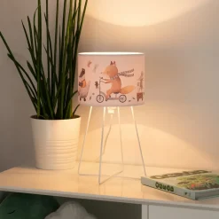 Tafellamp Ferdi Kids, textiel, metaal, wit, bont