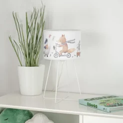 Tafellamp Ferdi Kids, textiel, metaal, wit, bont