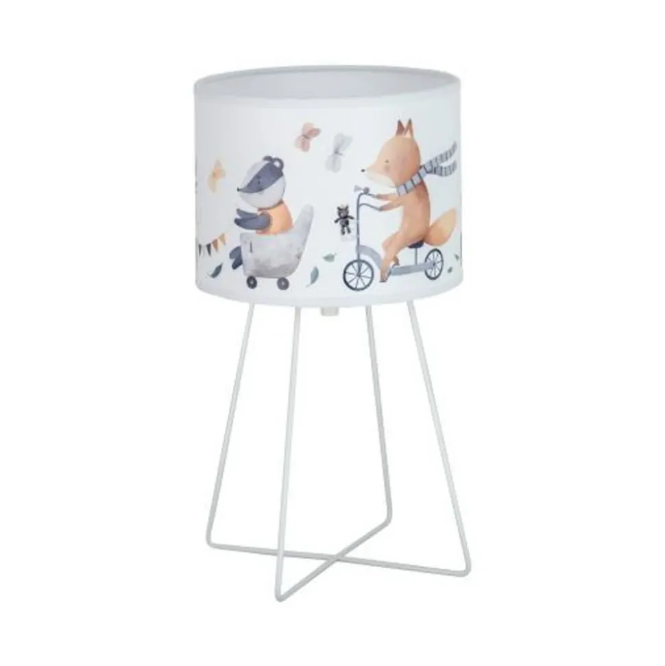 Tafellamp Ferdi Kids, textiel, metaal, wit, bont