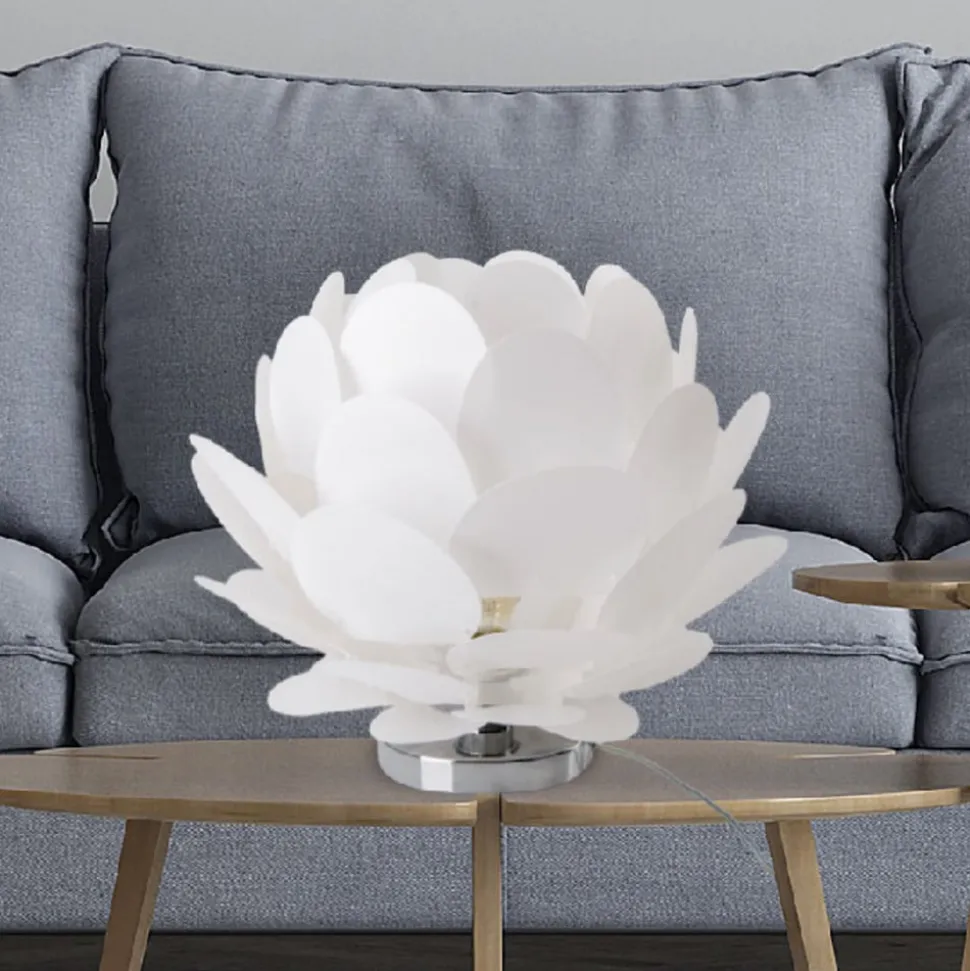 Tafellamp Fora in bloemvorm, wit