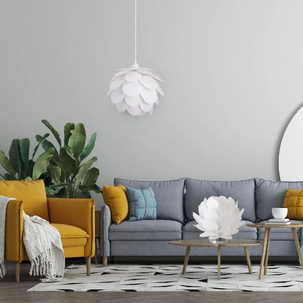 Tafellamp Fora in bloemvorm, wit