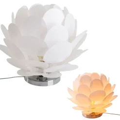 Tafellamp Fora in bloemvorm, wit
