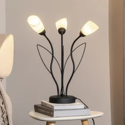 Tafellamp Gloriosa, zwart, glas, 3-lamps