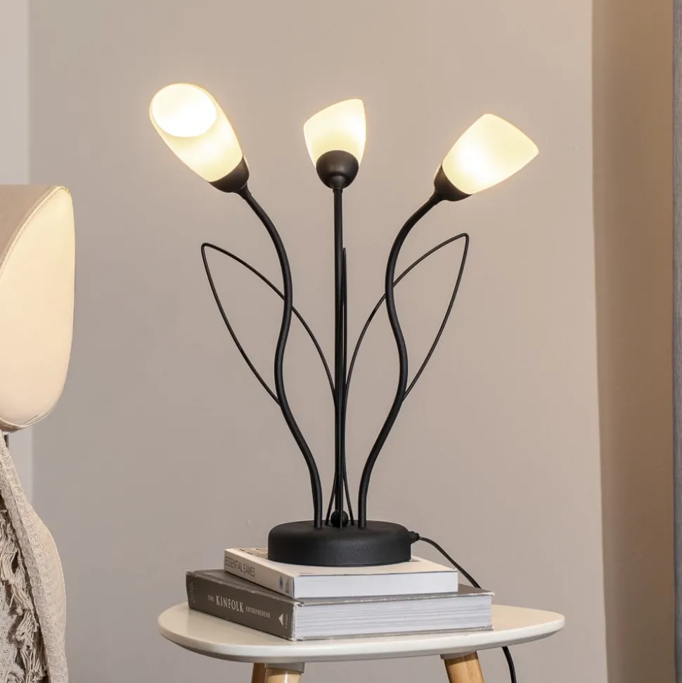 Tafellamp Gloriosa, zwart, glas, 3-lamps