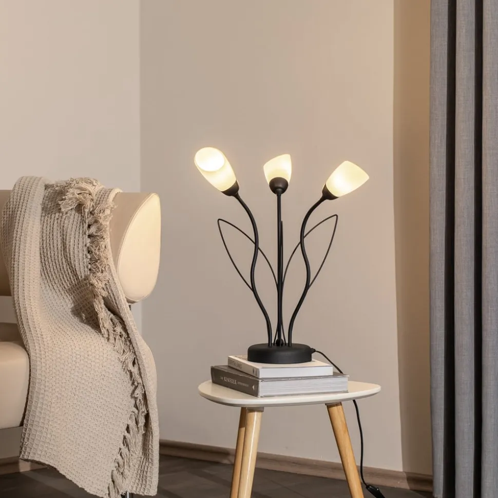 Tafellamp Gloriosa, zwart, glas, 3-lamps