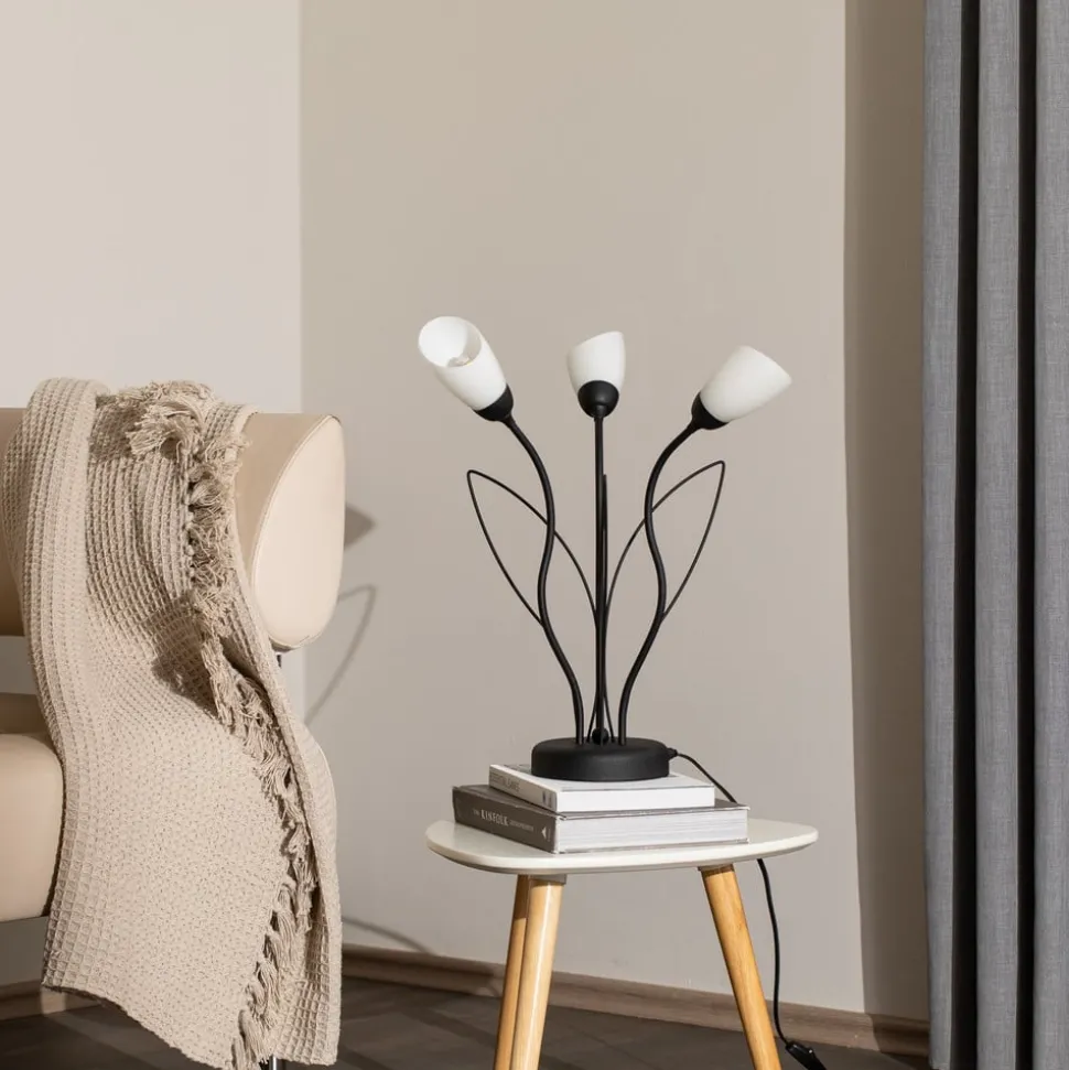 Tafellamp Gloriosa, zwart, glas, 3-lamps