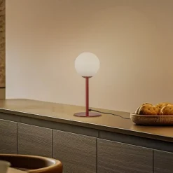 Tafellamp Joel, hoogte 35 cm, wijnrood/wit