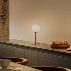 Tafellamp Joel, hoogte 35 cm, wijnrood/wit