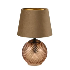 Tafellamp Jonna met glazen voet/fluwelen kap bruin