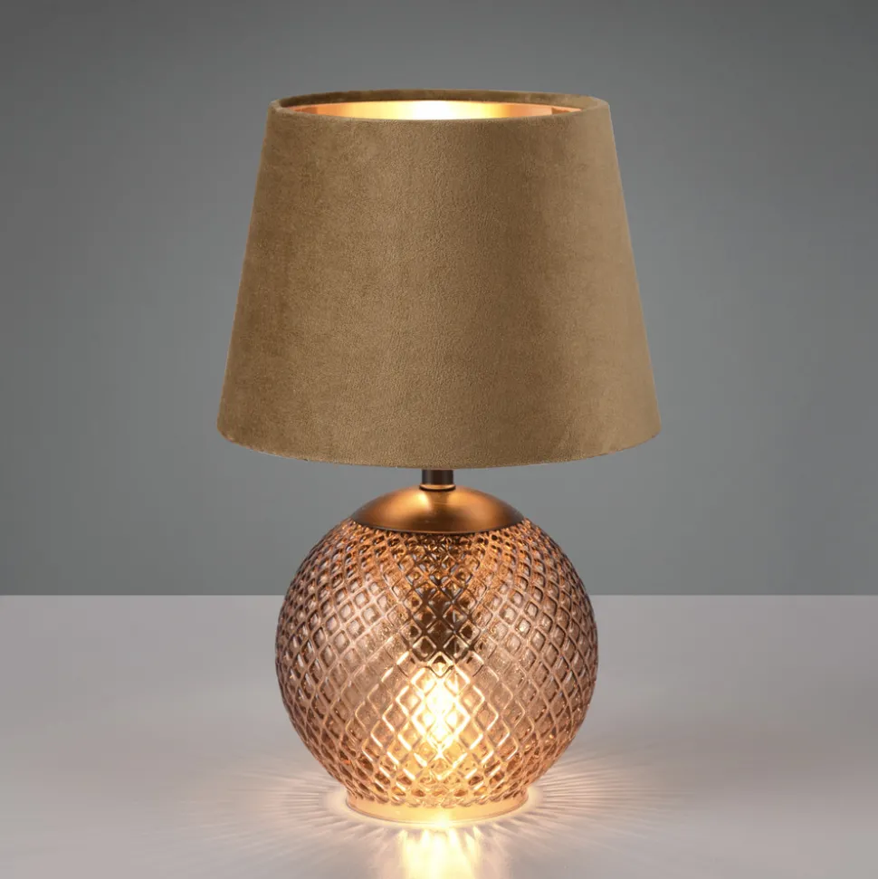 Tafellamp Jonna met glazen voet/fluwelen kap bruin