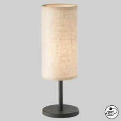 Tafellamp Kira, stoffen kap, zwart/zand