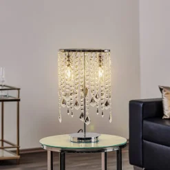 Tafellamp Laila met kristallen hangelement, 2-lamps