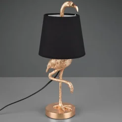 Tafellamp Lola met flamingo-figuur, zwart/goud