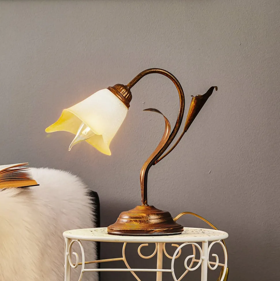 Tafellamp Lucrezia in brons met bloemenkap