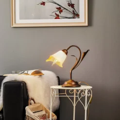 Tafellamp Lucrezia in brons met bloemenkap