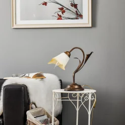 Tafellamp Lucrezia in brons met bloemenkap