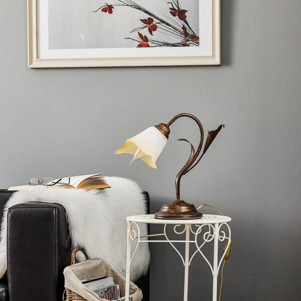 Tafellamp Lucrezia in brons met bloemenkap