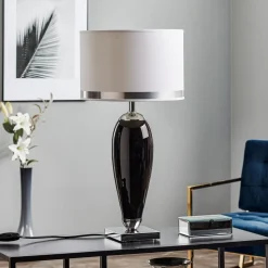 Tafellamp Lund, zwart/wit, hoogte 60 cm, textiel