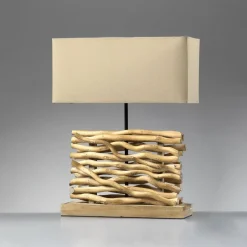 Tafellamp Marica, stoffen kap en hout, hoogte 50 cm