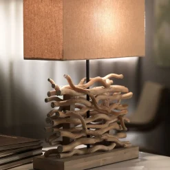 Tafellamp Marica, stoffen kap en hout, hoogte 50 cm