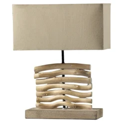 Tafellamp Marica, stoffen kap en hout, hoogte 50 cm