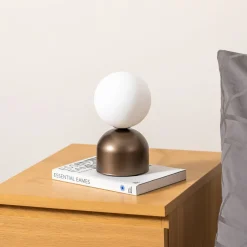 Tafellamp Miki, bruin, hoogte 21 cm, metaal/glas, G9