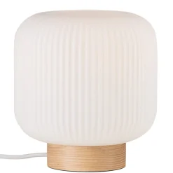 Tafellamp Milford met glazen kap en houten voet