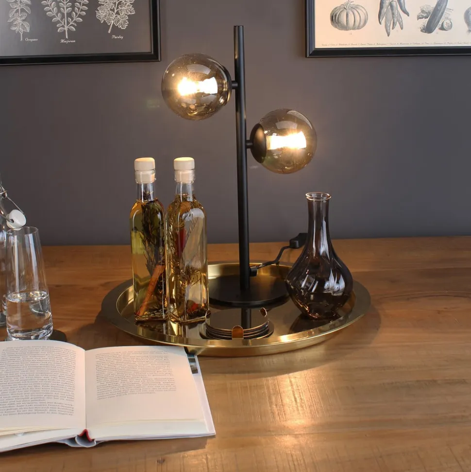 Tafellamp Neptun zwart met 2 rookglasbol